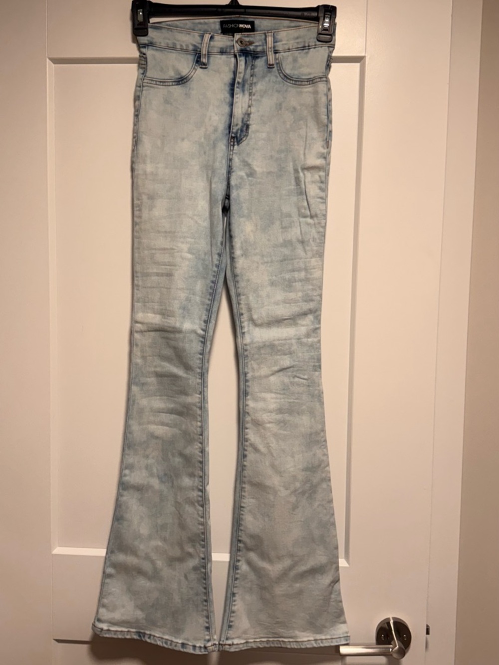 Fashion Nova Acid Wash High-Rise Flare Jeans - Pale Blue